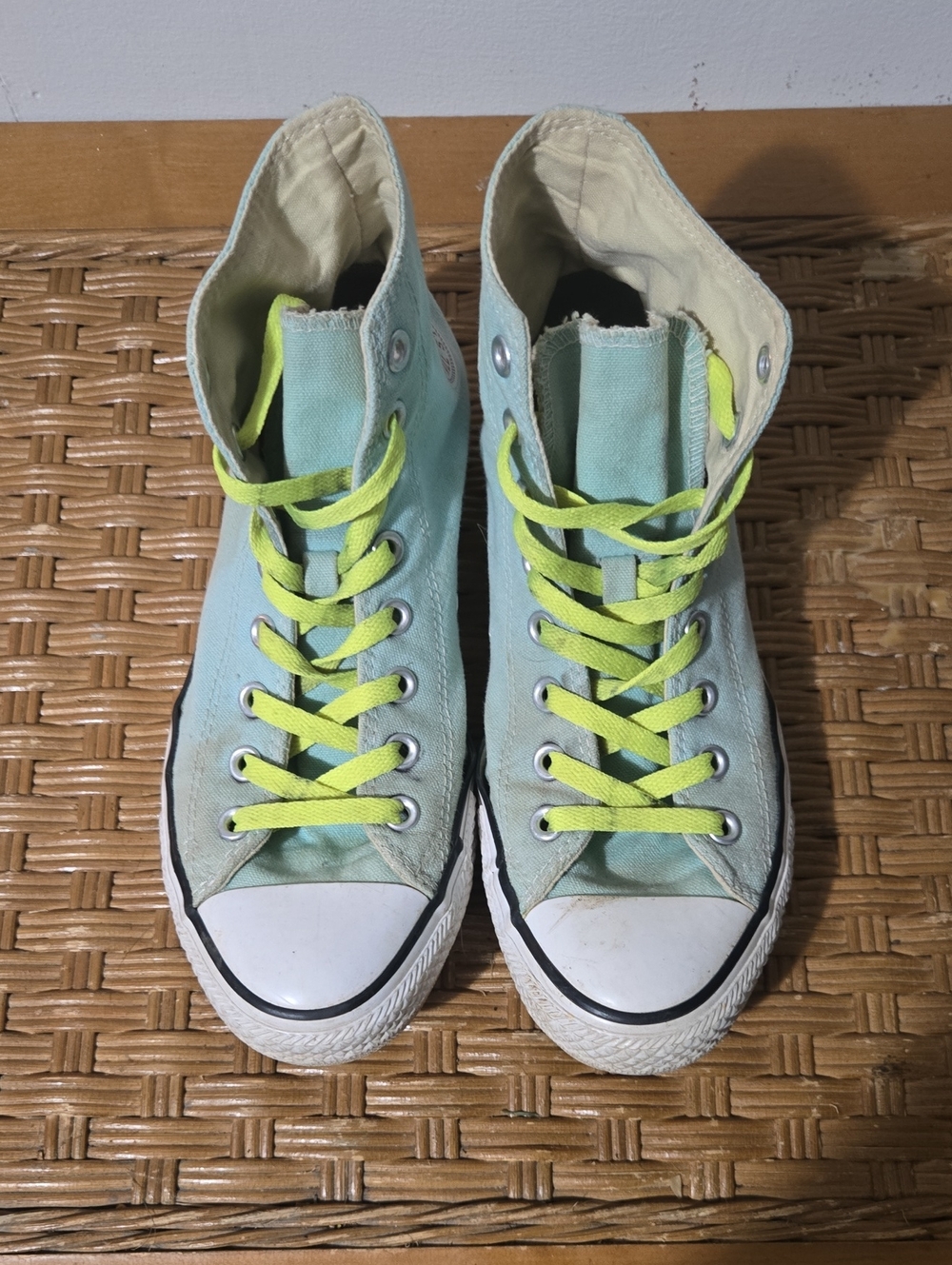 Converse Women's High-Top Sneakers in Mint Green with Neon Yellow Laces